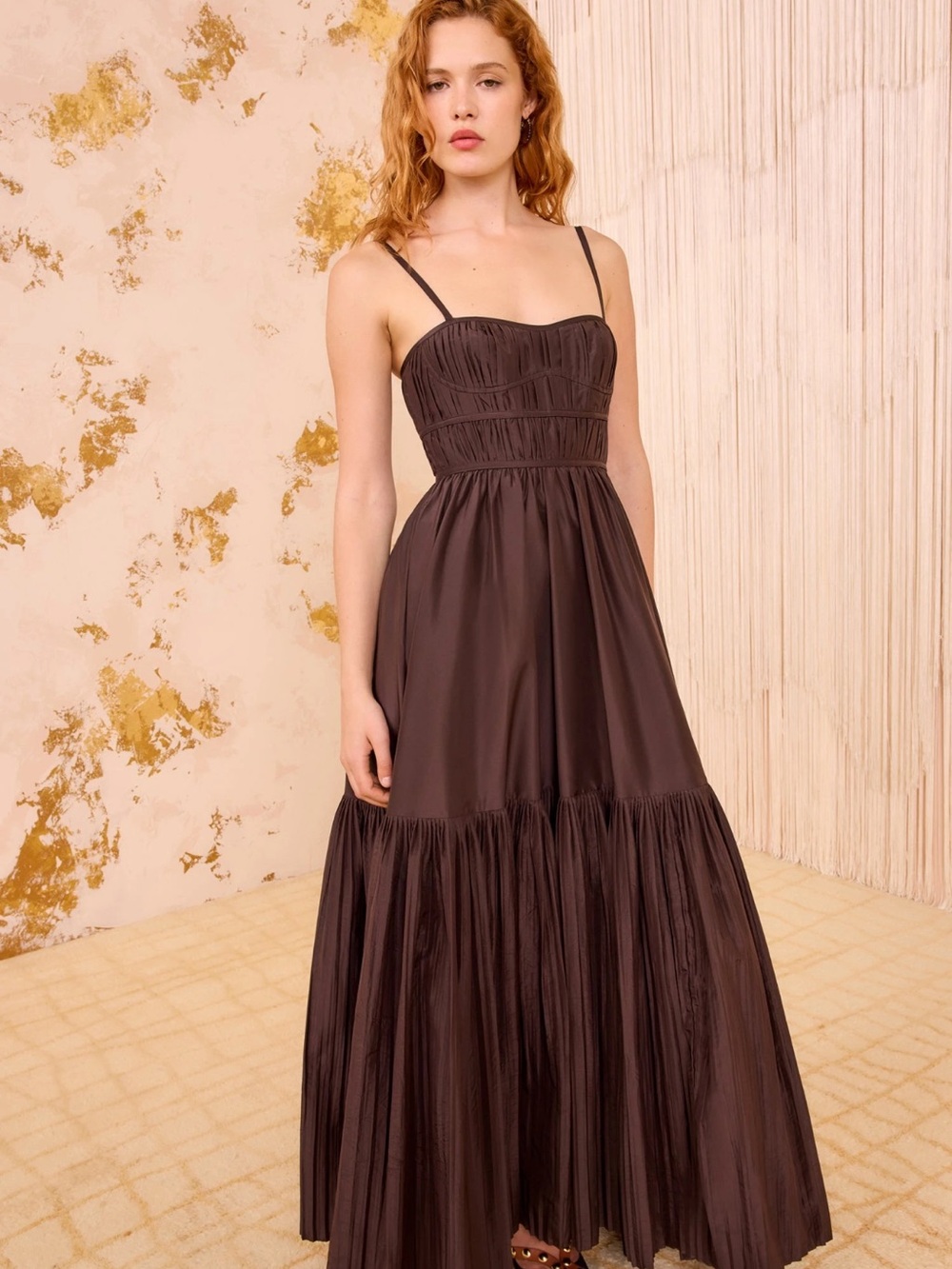 Leela Silk Pleated Dress - Sequoia (brown)